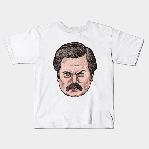 Ron Swanson Kids T-Shirt by Dekes